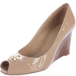 Tory Burch Nude Peep Toe Wedges Size 8 1/2